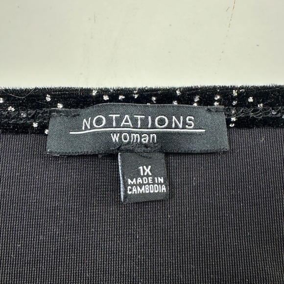 Notations Black Velvet Metallic Top Women’s 1X Hi-Low Long Sleeve Evening Blouse - Picture 4 of 9